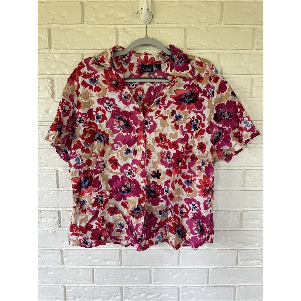 Gloria Vanderbilt Women's Multicolor Button Up Top Sz 2XL Beach Summer Chic